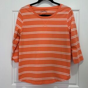 Coral Bay Women's Size L Large Orange White Striped Round Neck Shirt 035